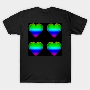 Rainbow Barbwire Hearts With Black Background T-Shirt